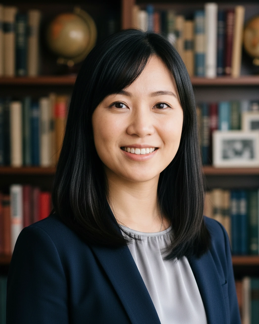 Lisa in the Scholarly Bookshelf scene