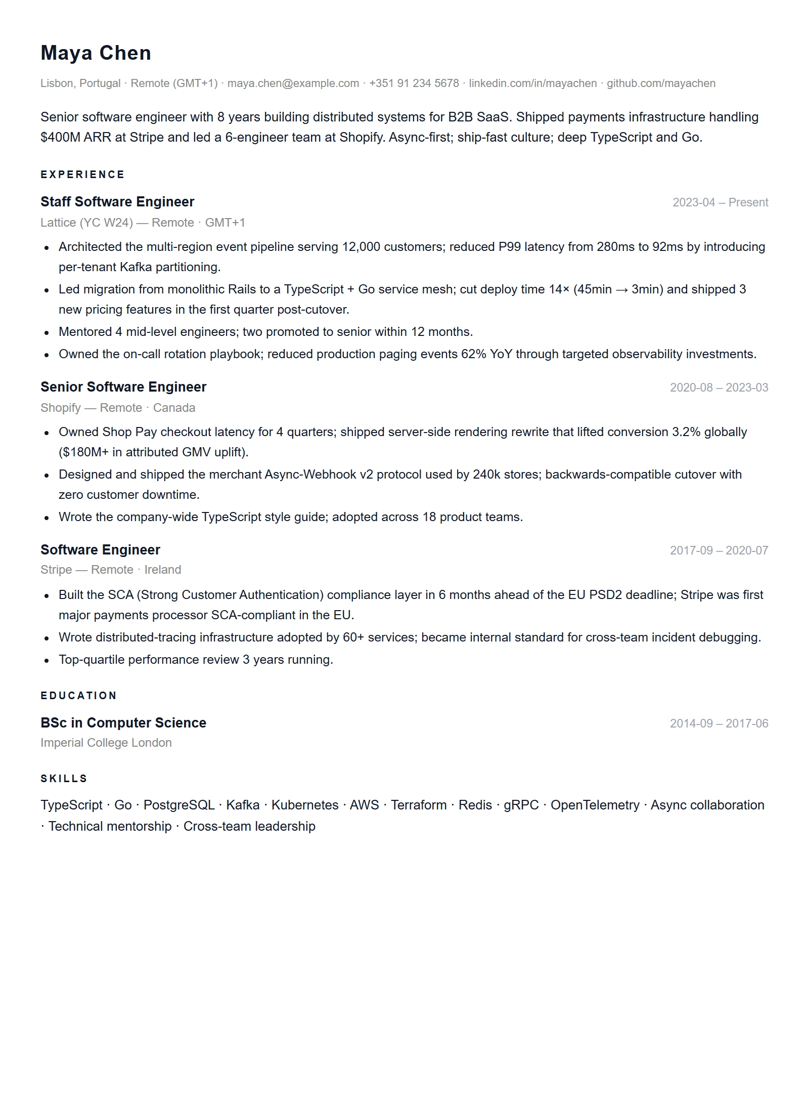 Minimal resume template — Software Engineer (sample)